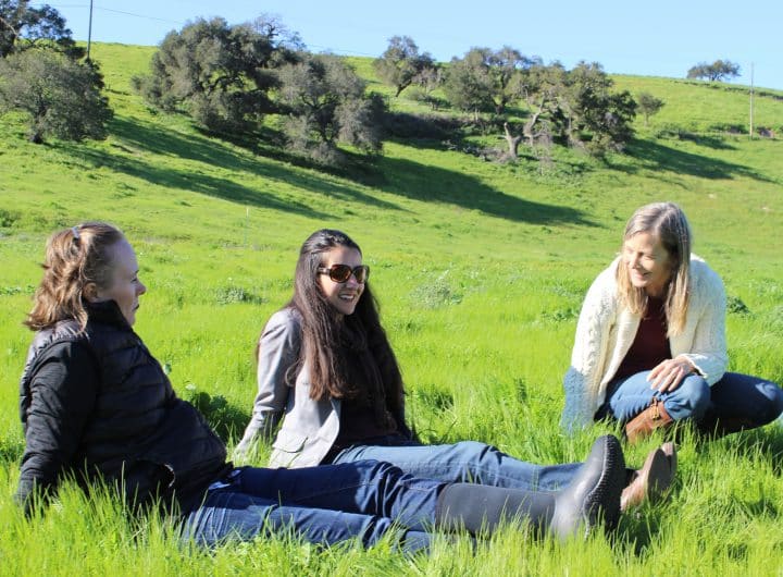 Sigrid Wright, Monique Limon, and Sharyn Main enjoying the green hills at Ted Chamberlin Ranch